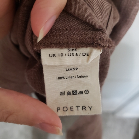 Poetry Yarn-dyed Linen Button-Through Dress Size US 6 UK 10 Pink Brown - Picture 8 of 10